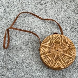 Rattan round crossbody